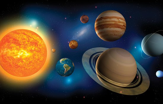 The sun and planets in the solar system.